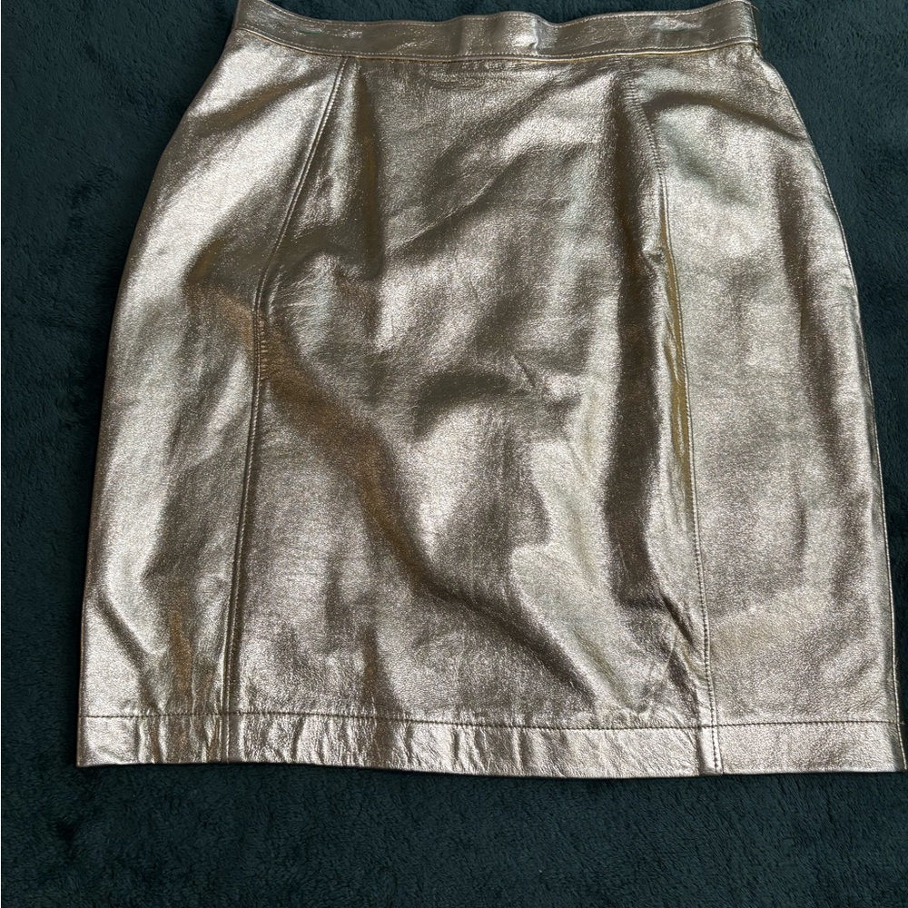 Vintage Lillie Rubin Suit Jacket & Skirt Set in Gold metallic leather 80 90s L - Picture 2 of 13
